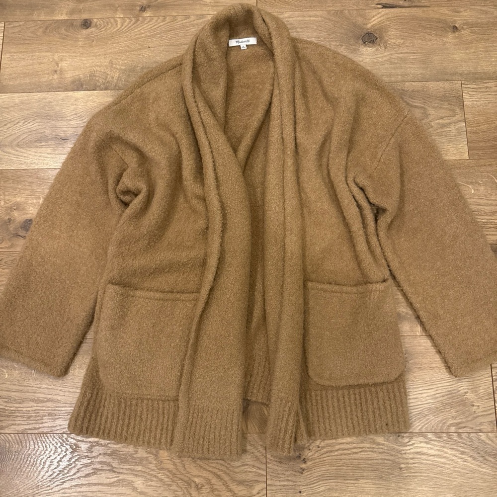 Madewell Gallatin Shawl-Collar Cardigan Sweater in Heather Praline Tan Size Med - Picture 5 of 8